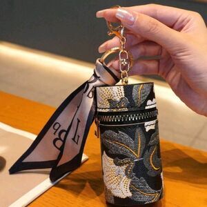 Elegant Black and Gold Keychain Pouch